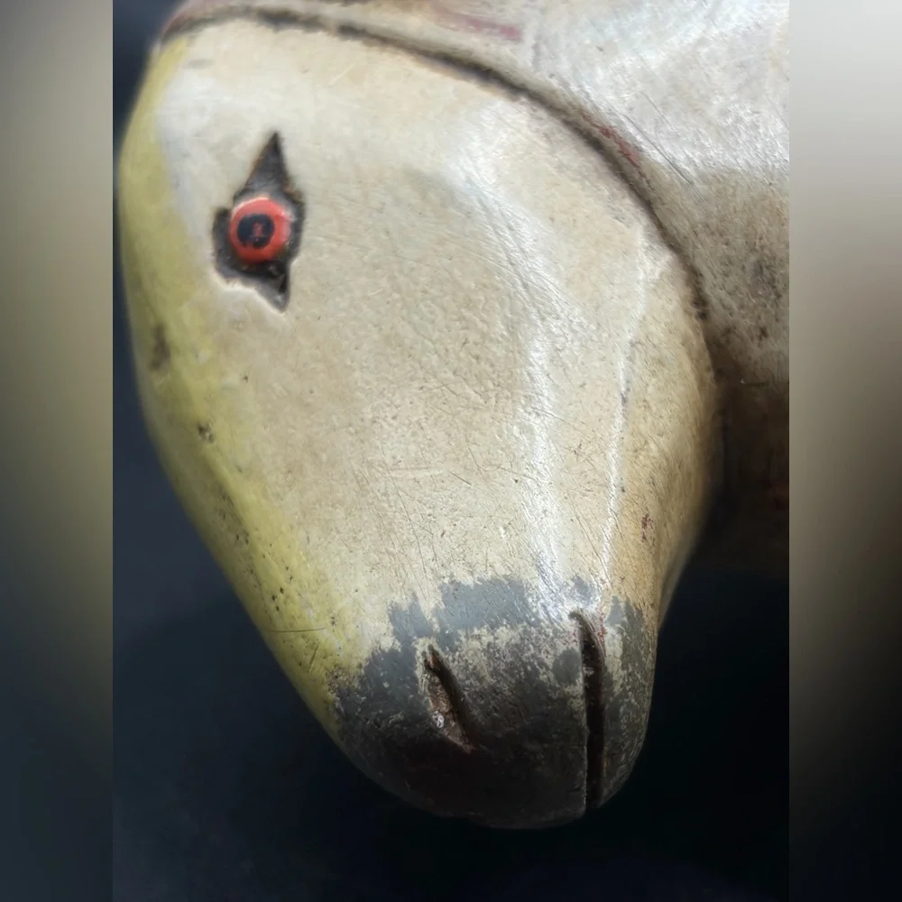 Vintage Hand Painted Carved Wood Sheep Figure Sculpture Folk Art Collectible